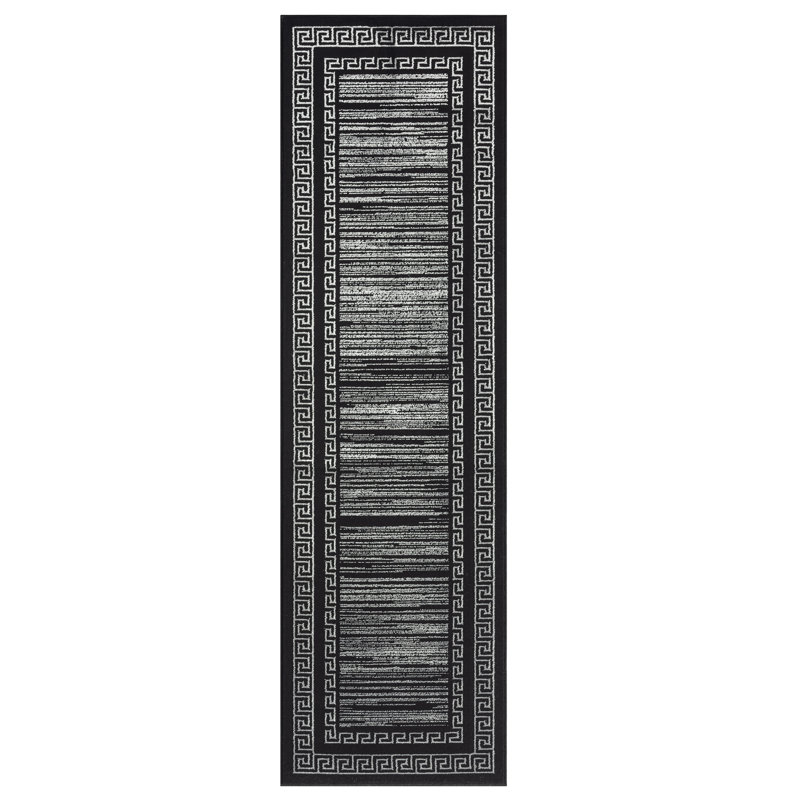Ksamil Geometric Abstract Area Rug In Black/Gold, Runner 2'3" x 7'10" 