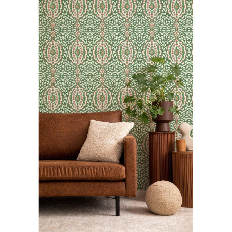Nomad Ottoman Jewel 10' L x 24" W Peel and Stick Wallpaper Roll, Kelly Green, Faux Grasscloth, Non-pasted