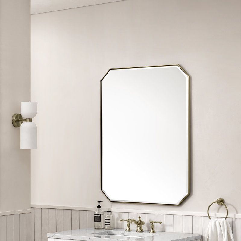 Rohe Flat Metal Beveled Wall Mirror, 40" x 30", Champagne Brass