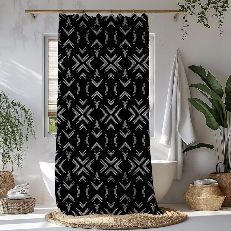 Black Boho Pattern Shower Curtain, 83"H x 70"W