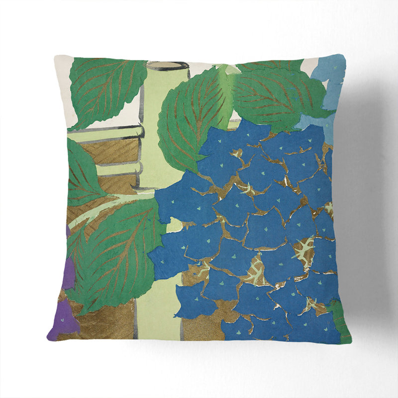 Hydrangeas Square Throw Cushion, Black, 40cm H x 40cm W x 15cm D