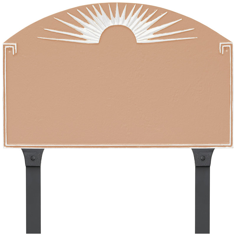 Plaque d’adresse pour gazon à 2 lignes à polygramme de soleil, Taupe / Blanc