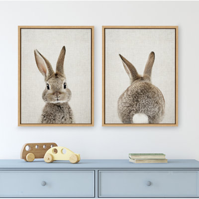 «Bunny Portrait on Linen and Bunny Tail on Linen» par Amy Peterson, ensemble d'art mural sur toile encadrée