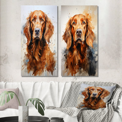 Dog Irish Setter Impressions - Dog Canvas Art Print Set Of 2