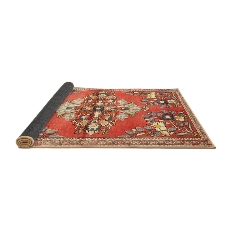 Tapis beige/vert/rouge traditionnel Travell, Rond 5 pi