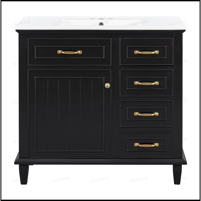 Meuble-lavabo de 36 po en MDF avec lavabo en céramique, Noir