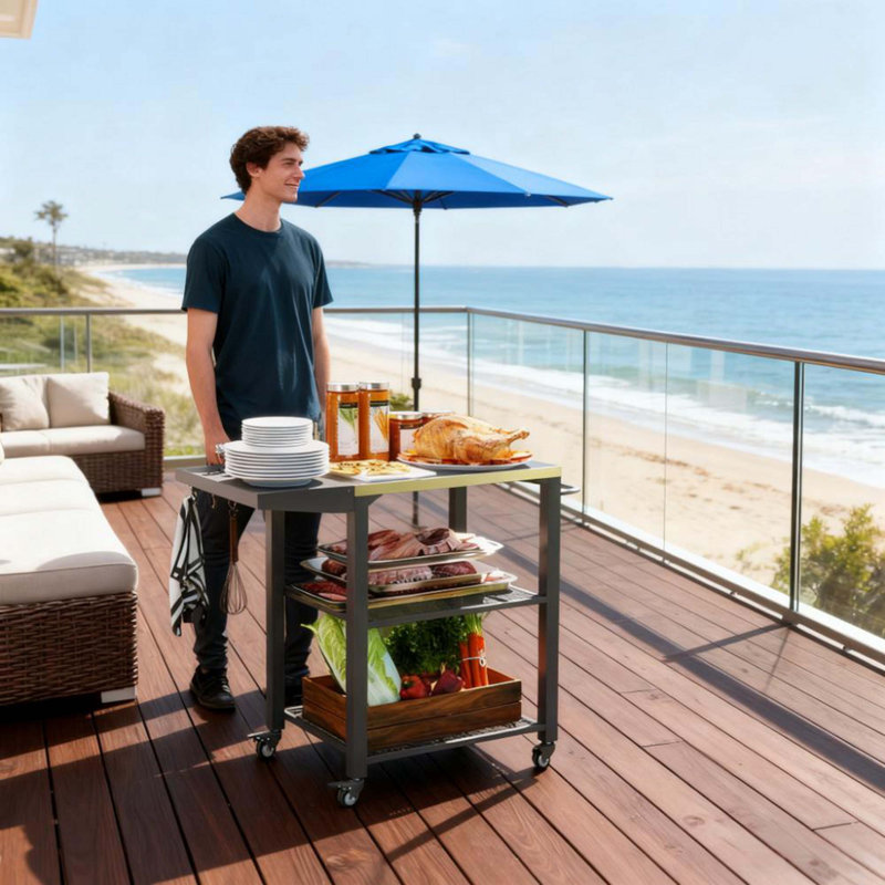 Support de four supérieur en acier inoxydable avec table d'appoint pliable