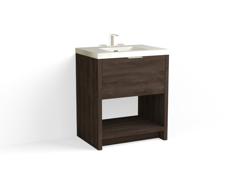 Vista 30" W Freestanding Single Bathroom Vanity, 8" Widespread, White Gloss, White Nanomatte/Satin Nickel