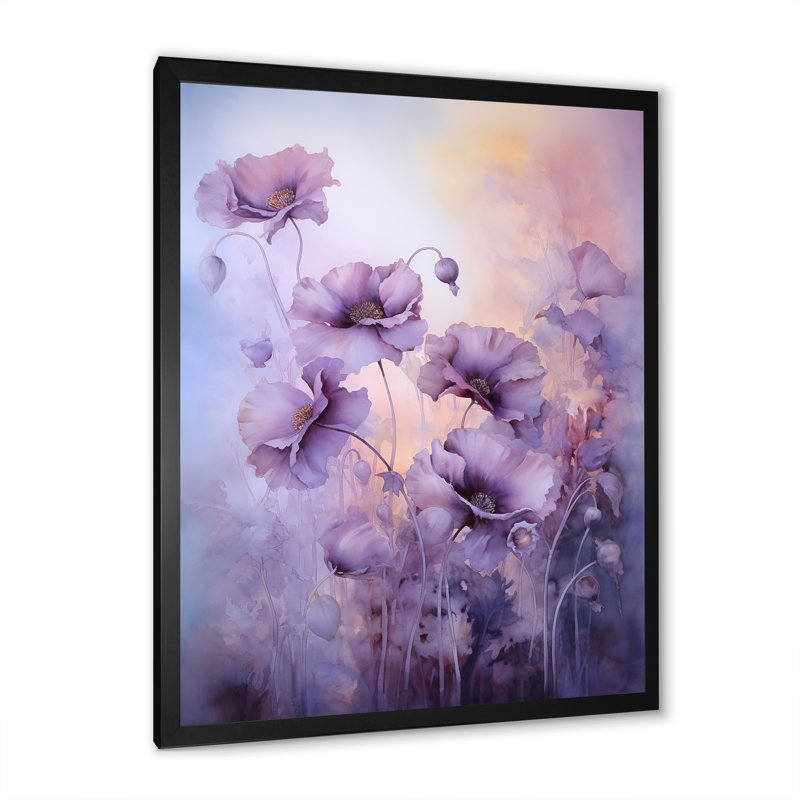 «Violet Veil Delicate Poppies Moment I», reproduction sur toile, H 44 po x l 34 po x P 1,5 po, Cadre photo noir