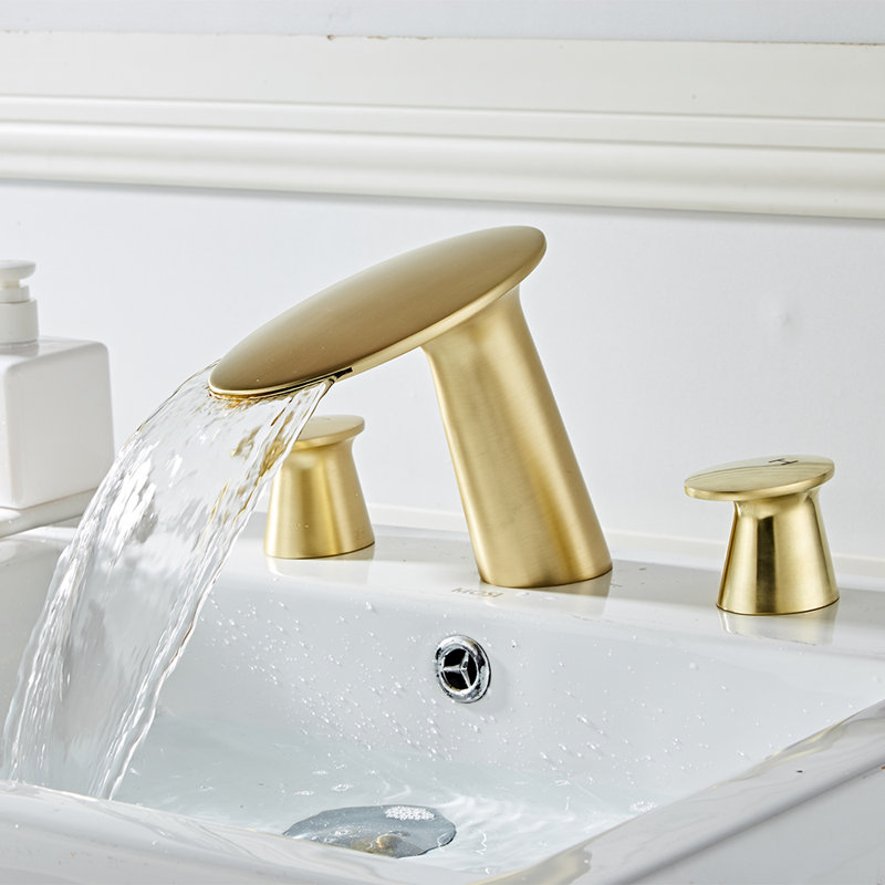 Widespread 2-handle Bathroom Faucet with Drain Assembly, Matte Gold