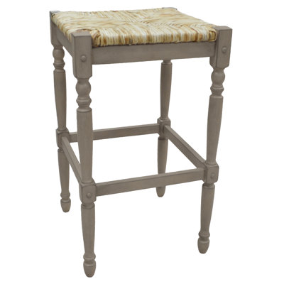Chaise de bar 29 po en bois massif naturel et gris sans dossier