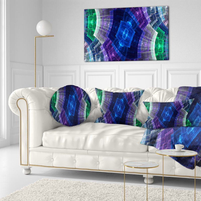 Bleu vif et grille de fleurs vertes - coussin abstrait imprimé