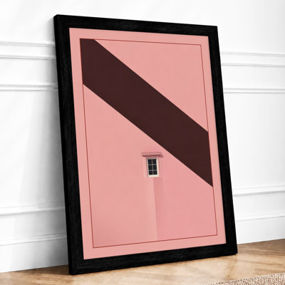 Pink Wall, Brown Diagonal Minimalist - Framed Print