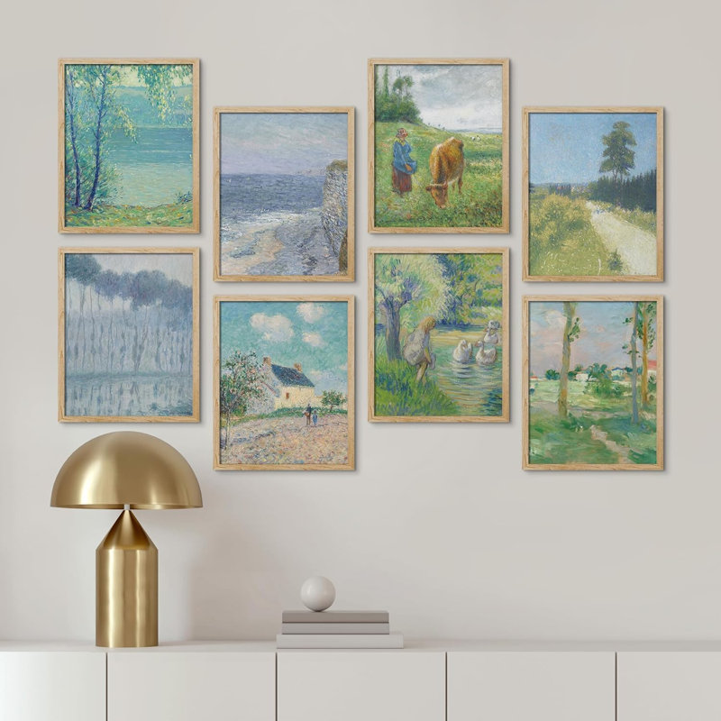 Affiches rétro, paysage de lac, arbres naturels, vache campagne, décor de cadre rustique, 8 pièces, H 10 po x l 8 po x P 1 po