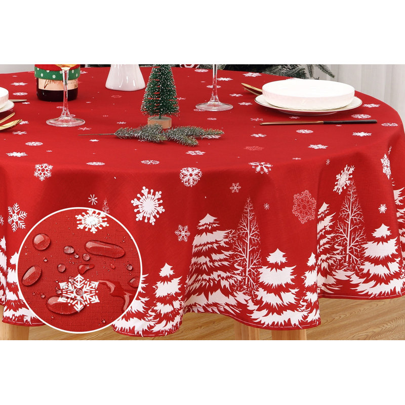 Christmas Table Cloth Fabric Tablecloth with Snowflake Pine Pattern Water Resistant Table Cover
