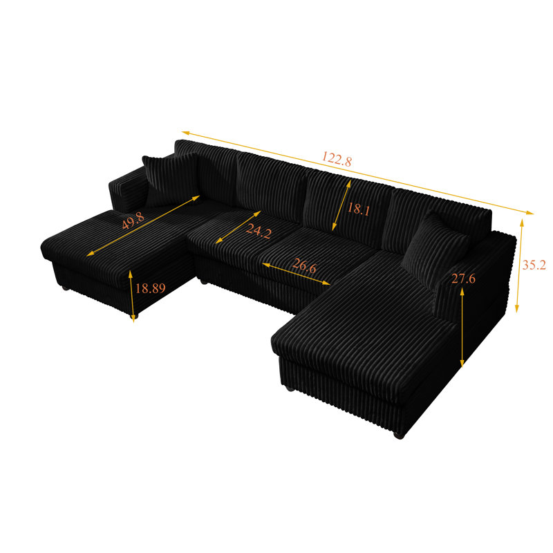 Canapé modulaire 4 places en velours côtelé en U très grand avec 4 chaises modulaires, Velours côtelé noir