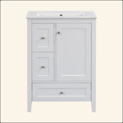 Meuble-lavabo de 24 po avec rangement, tablette réglable, panneau de fibres à densité moyenne et bois d'hévéa, cloisons amovibles
