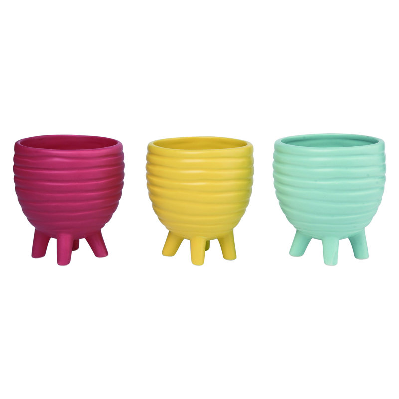  Ensemble de 3 pots de fleurs en céramique à anneaux empilés