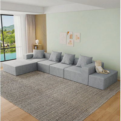 Canapé modulaire convertible convertible en tissu de microfibre gris