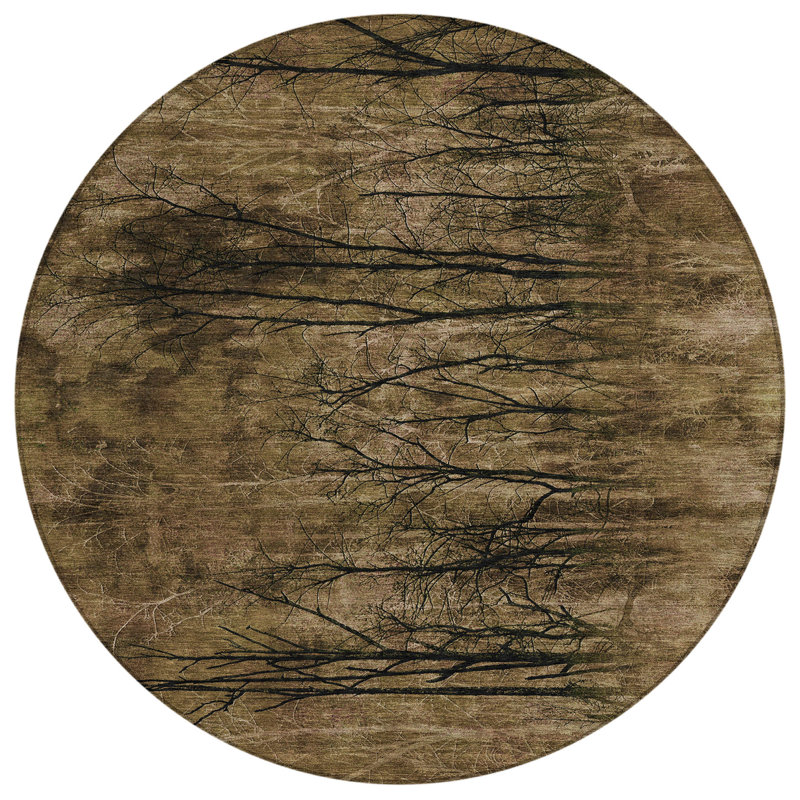 Tapis d'intérieur rond lavable floral 8 pi brun et gris anthracite