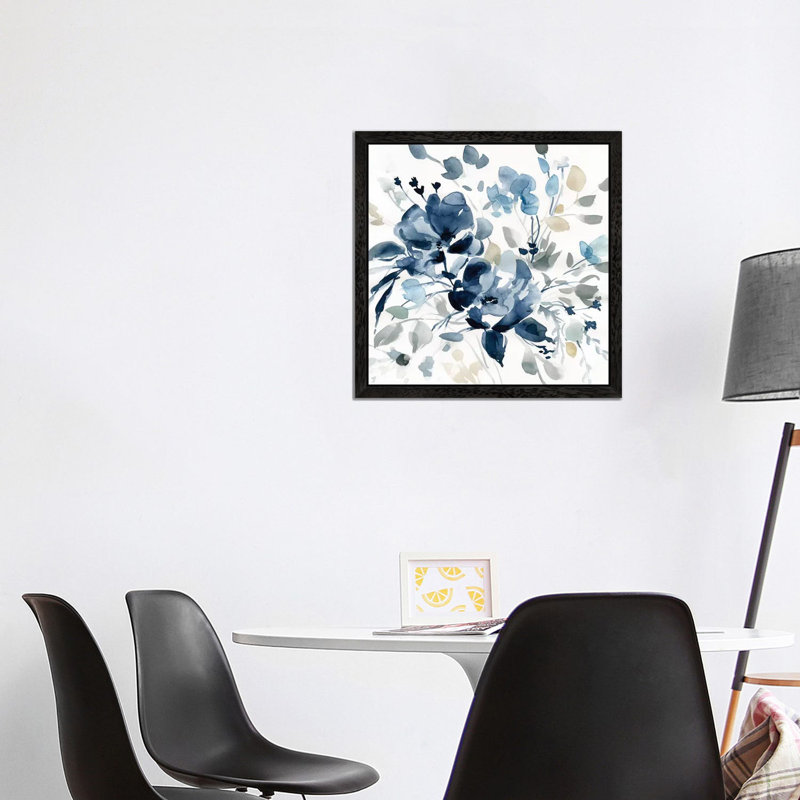 Indigo Garden II by Carol Robinson - Floater Frame Painting on Canvas, Black Floater Framed, 45.72 cm H x 45.72 cm W