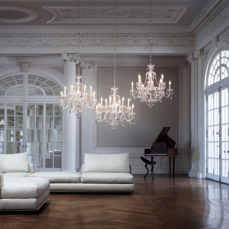 Sterling 12 - Light Glass Chandelier, Polished Silver, Swarovski Spectra