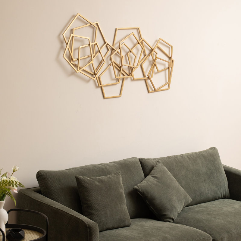 Décoration murale de formes abstraites en fer doré de 47,4 pouces de largeur, H 24 po x l 47,75 po x P 1,5 po, Doré