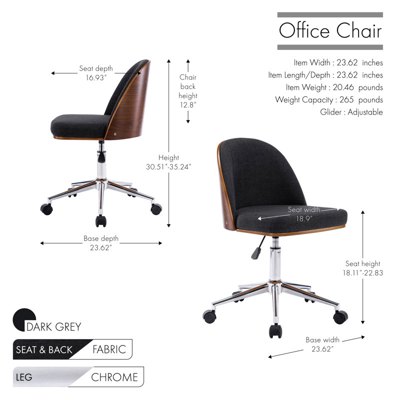 Chaise de bureau Ayumu, Gris foncé