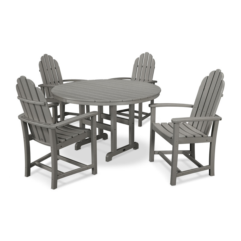 POLYWOOD Classic Adirondack 5-Piece Round Farmhouse Dining Set, Slate Gray
