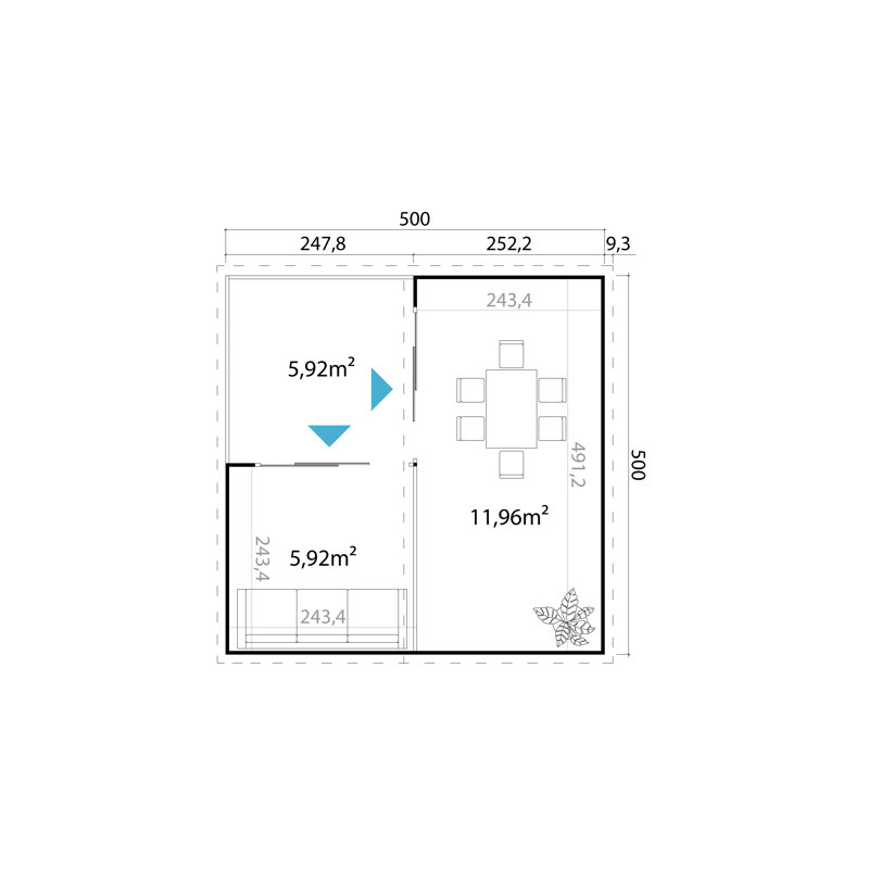 Lasita Domeo 6 Loggia 16.5 x 16.5 Ft. Premium Corner Log Cabin With Aluminium Sliding Doors (44mm), Brown