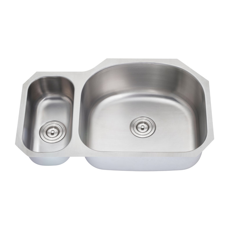 32" x 21" Undermount Stainless Steel Double Bowl Kitchen Sink, Double Bowl 20/80