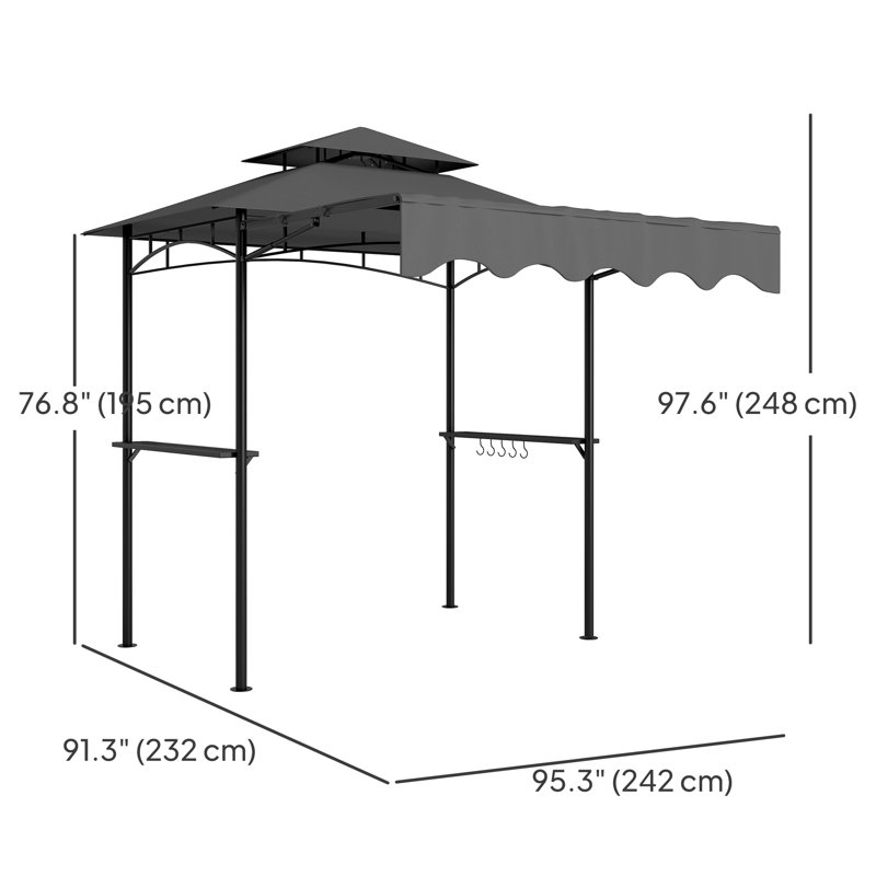 8' x 5' Grill Gazebo, Double Tiered Barbecue Gazebo, Dark Grey, Dark Gray