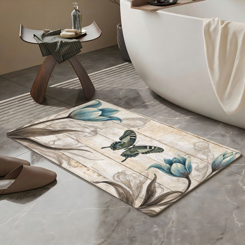 Tapis bleu pour salle de bain en tulipe bleue, 20 x 32 po, pour salle de bain et salon