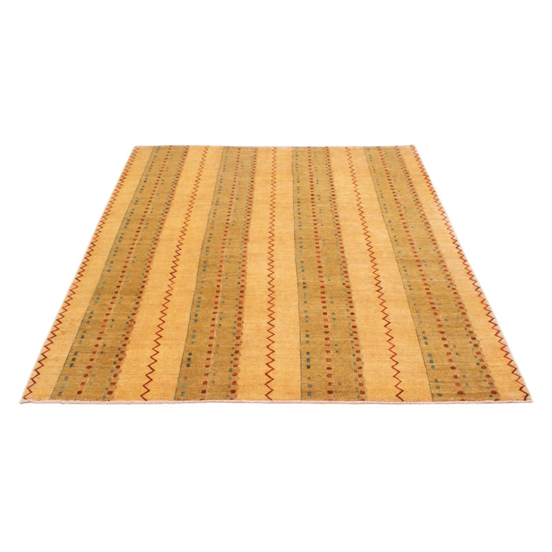 Tapis unique en laine noué à la main 8 pi x 9 pi 9 po nouvel âge Goldonna - brun clair / bleu sarcelle / olive