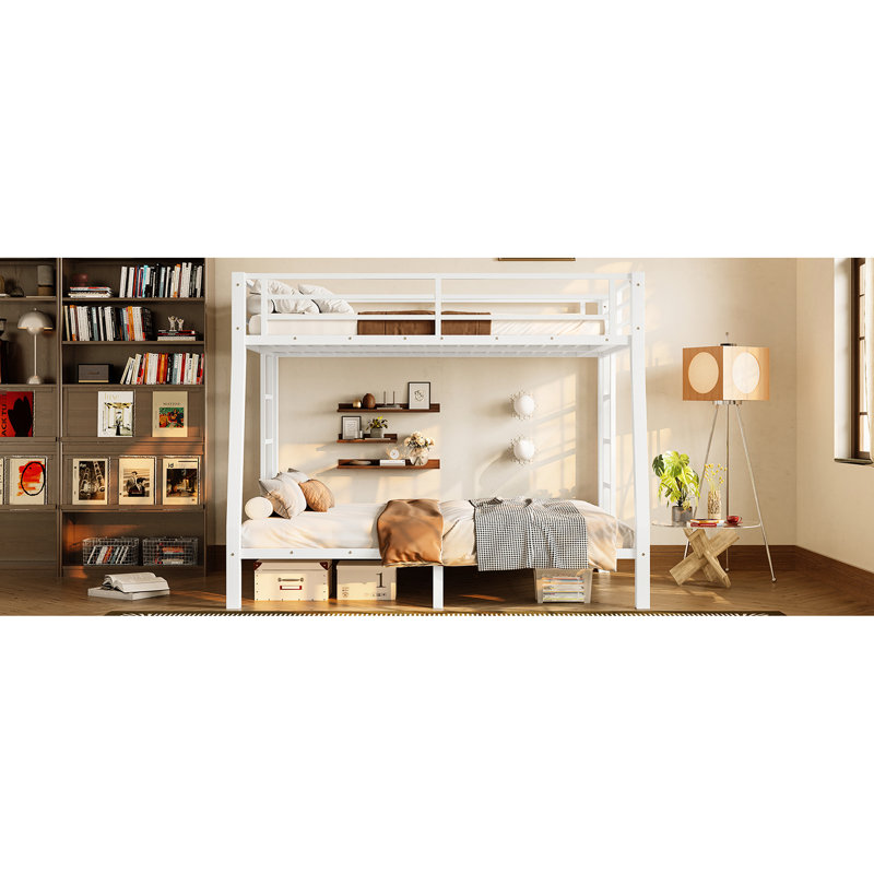 Lit superposé en métal double TG au-dessus du grand lit - facile à entretenir, peu encombrant, sans sommier tapissier, 24 lattes pour adultes et adolescents, structure solide, bruit, sous rangement, des deux côtés