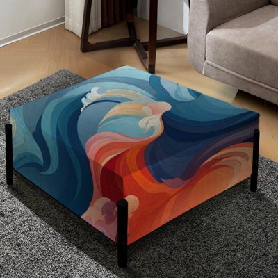 Blue And Orange Swirling Harmony Waves - Abstract Large Square Ottoman