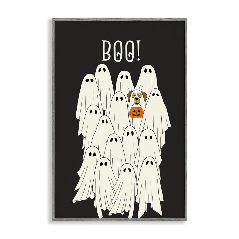 «Boo Ghost with Dog», giclée encadrée par JJ Design House LLC, H 18 po x l 12 po, Estampe numérique Farmhouse