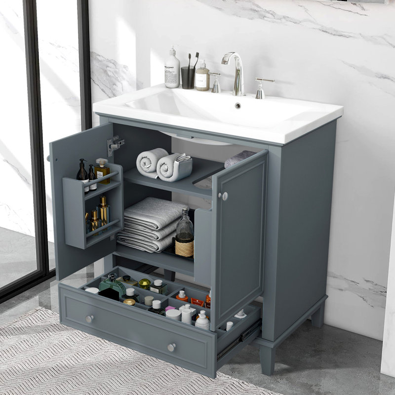 Bathroom Vanity With Ceramic Sink Combo, Blue / Silver