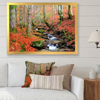 «Beautiful Autumn Forest Waterfall IV», art mural traditionnel sur toile