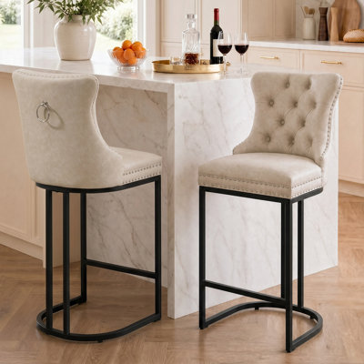 26" Modern Upholstered Counter Height Bar Stools with Nailhead Trim
