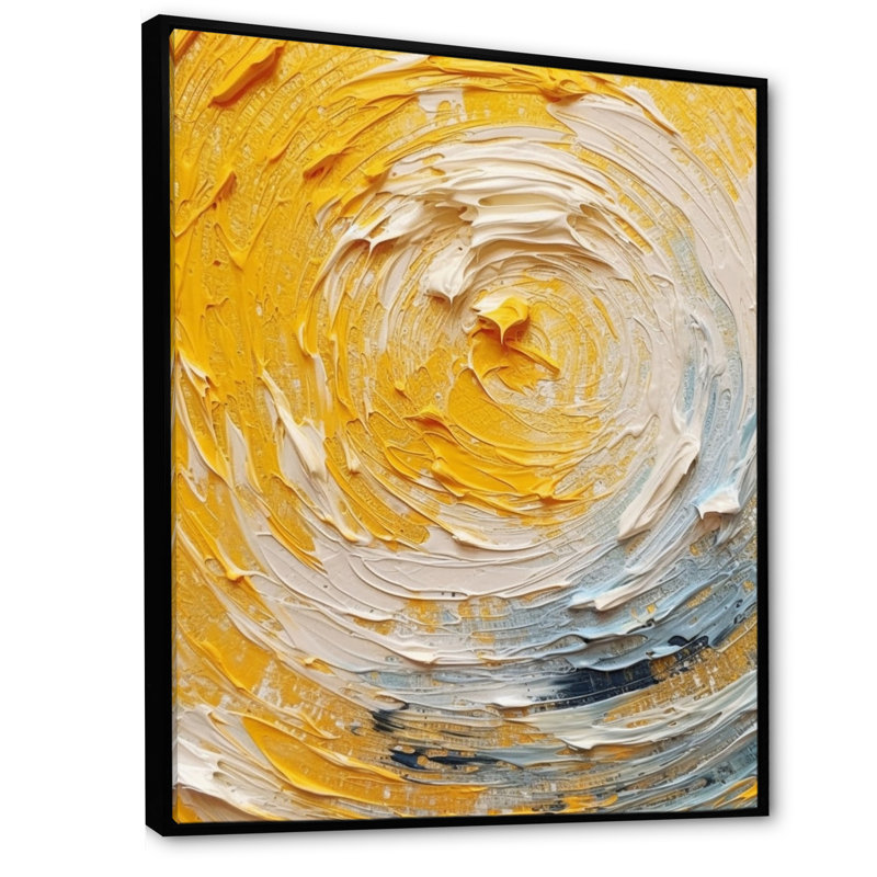 Décoration murale spirale jaune crème - spirales abstraites, Cadre flottant noir, H 44 po x l 34 po x P 1,5 po