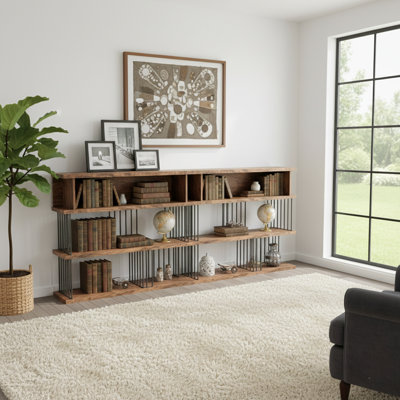 Modern Industrial 94.5" Open Bookcase With Steel Frame