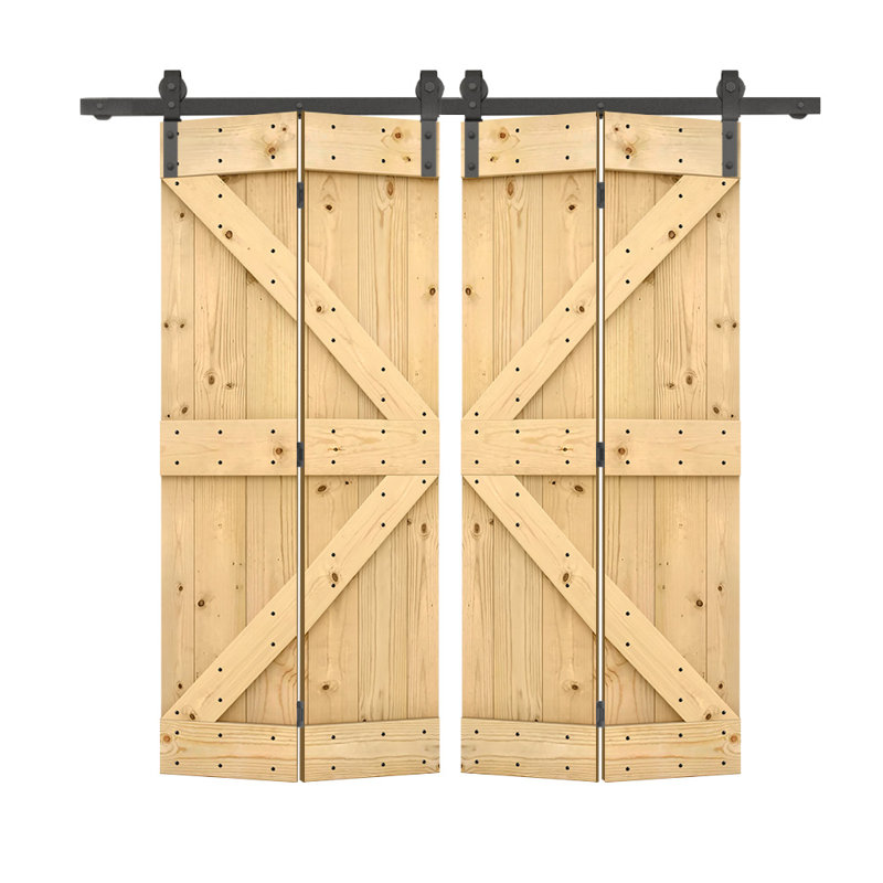 Portes de grange en bois massif 84 po avec quincaillerie d'installation Beatriz, Sans finition, 64 po x 84 po
