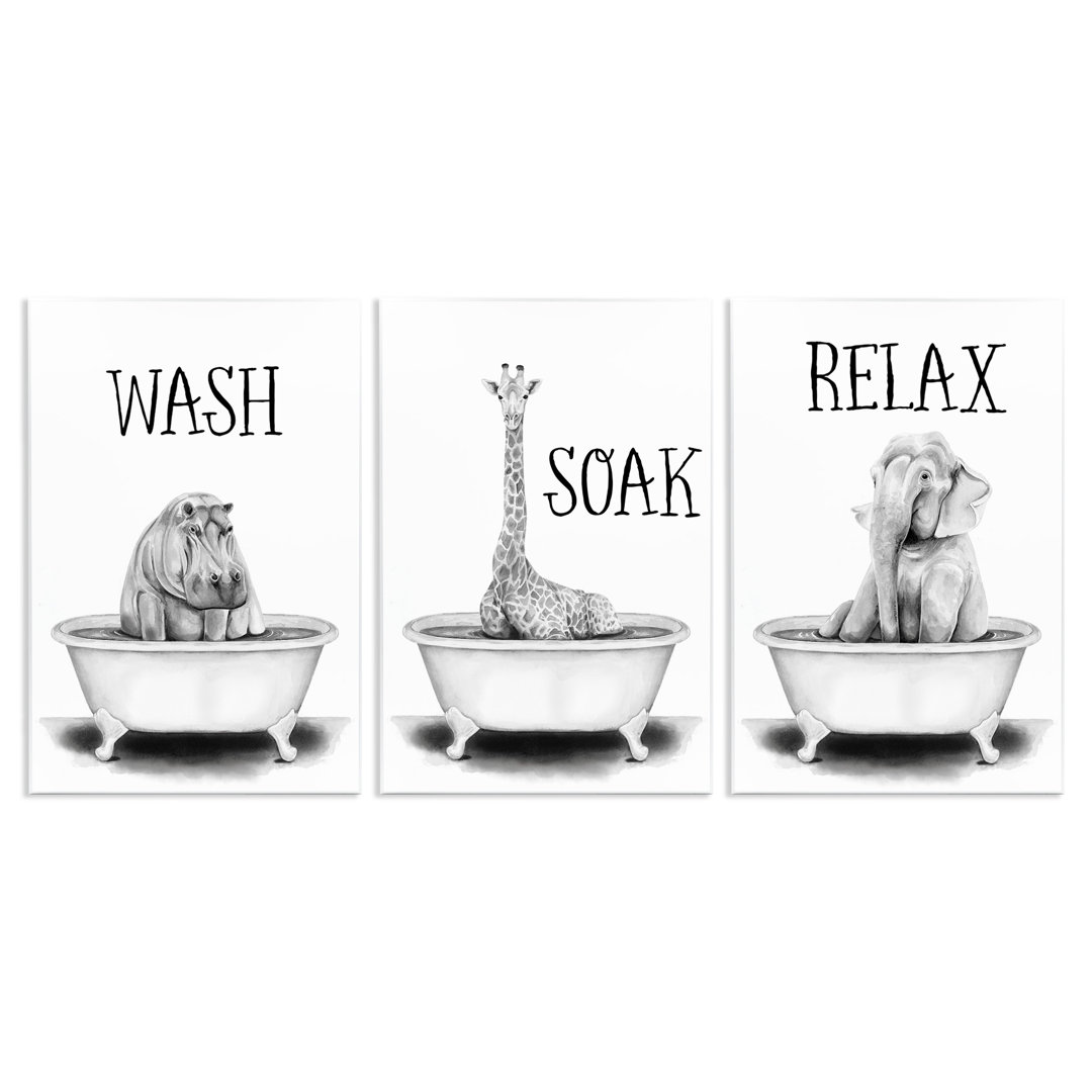 Wash Soak Relax Jungle Animals 3 Piece Wall Plaque Art Set by Rachel Nieman Bungalow Rose 