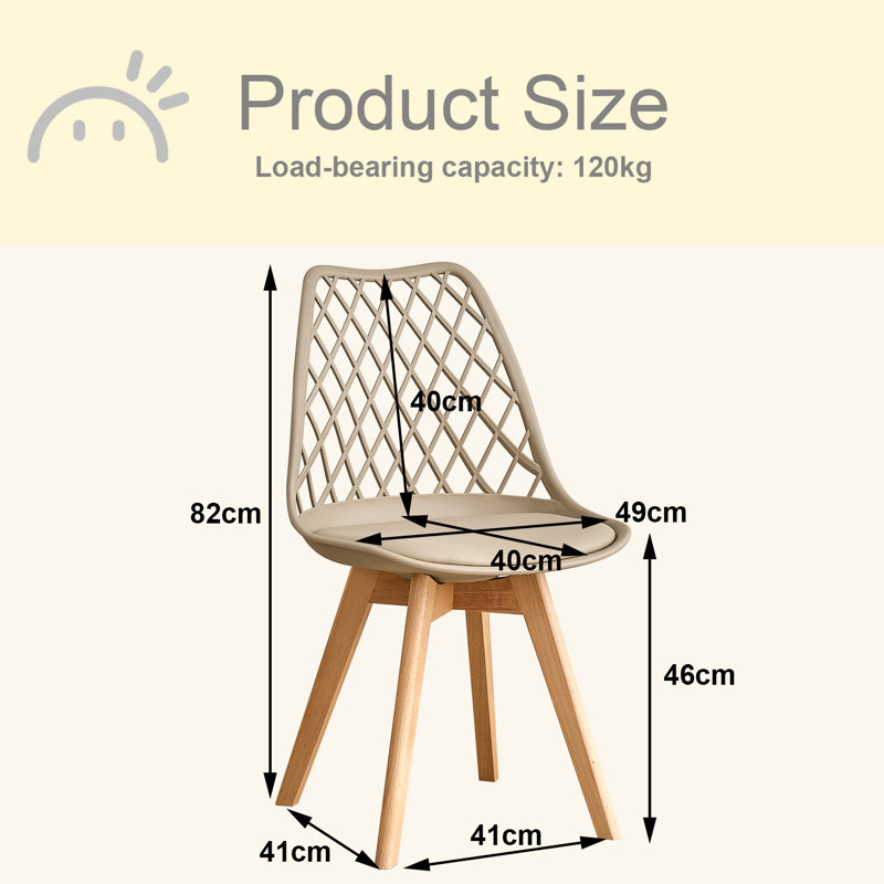 Dining Chairs - Nordic Style Dining Chair - Mesh Backrest - Solid Wood Legs, Beige, Set Of 4 
