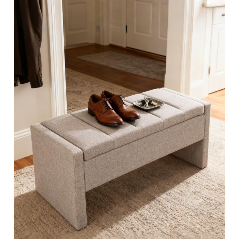 Banc avec repose-pieds en lin, repose-pieds multifonctionnel de 41,7 po avec rangement caché pour chambre à coucher et salon