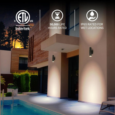 20W Integrated LED Up and Down Cylinder Outdoor Wall Sconce - 1600 Lumens - 3000K, 4000K, 5000K CCT-Tunable – Modern Exterior Wall Light for Garage and Entryway - 100-277VAC - Textured Black – 1-Pack