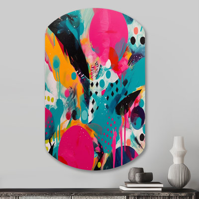 Pink and Turquoise Abstract Enigma I - Abstract Cylinder Metal Wall Art, Pink Asymmetrical Metal Art Print