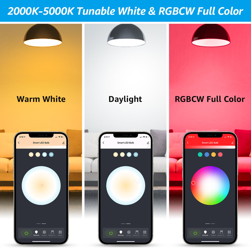 A21 LED Smart Light Bulb 60W Eqv., Multi-color Alexa App Control E26/Medium Base