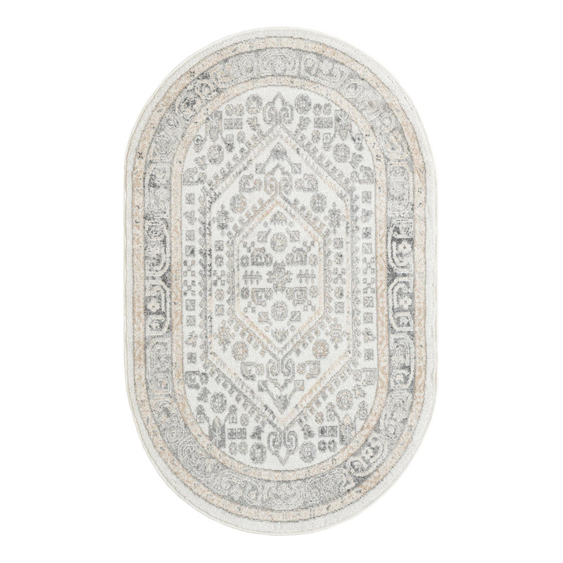 Edson Oriental Ivory Area Rug, Oval 3'3" x 5'3"